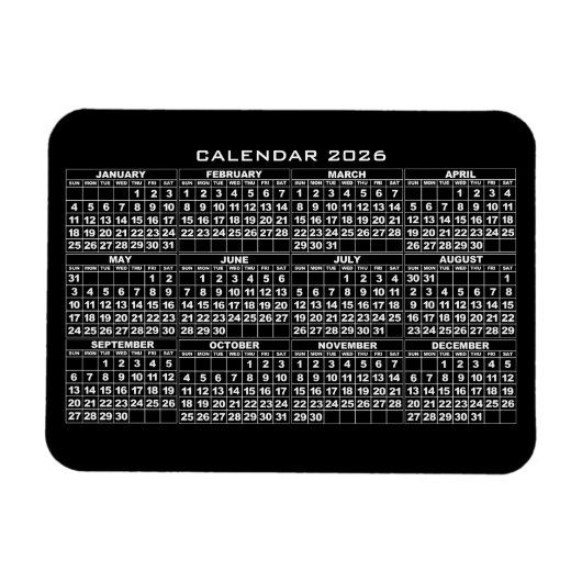 2026 Kalender Magnet Schwarz (Horizontal)