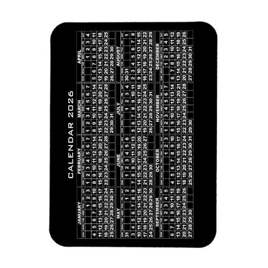 2026 Kalender Magnet Schwarz (Vertikal)