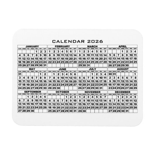2026 Kalender Magnet Weiß (Horizontal)