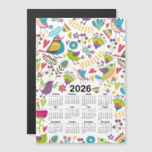 2026 Kalender - mehrfarbige Vögel und Blume Magnetkarte (Vorne/Hinten)
