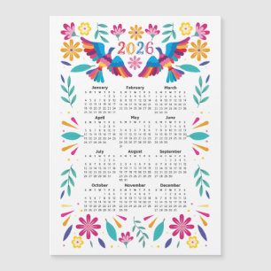 2026 Kalender mexikanische Fliegenvögel & Blume Magnetkarte