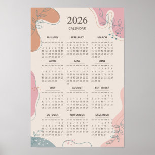 2026 Kalender Mid Century Abstrakte Boho-Ästhetik Poster