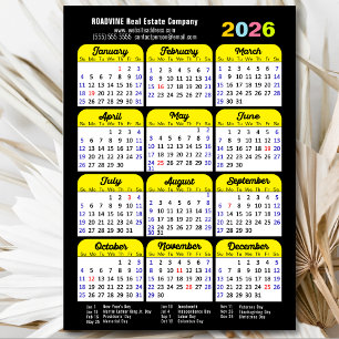 2026 Kalender Minimalistisch Black Corporate Magne Magnetkarte