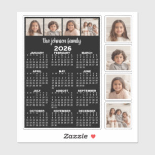 2026 Kalender mit 4 Foto-Collage und 4 quadratisch Aufkleber