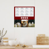 2026 Kalender mit Burgunder Hintergrund Poster (Küche)