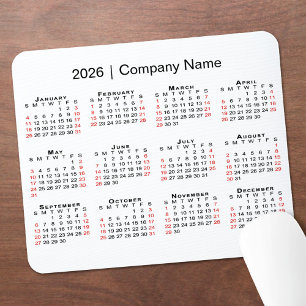 2026 Kalender mit Firmenname auf Weiß Mousepad
