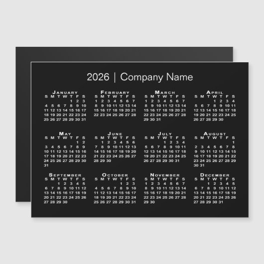 2026 Kalender mit Firmenname Black Magnet (Vorne/Hinten)