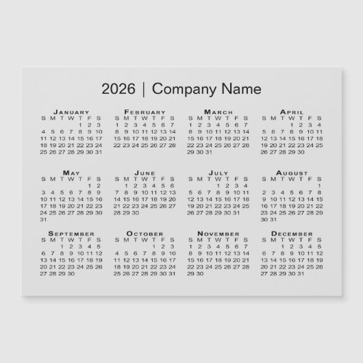 2026 Kalender mit Firmenname Gray Magnet (Vorderseite)