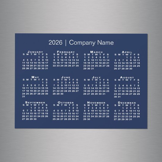 2026 Kalender mit Firmenname Navy Blue Magnet
