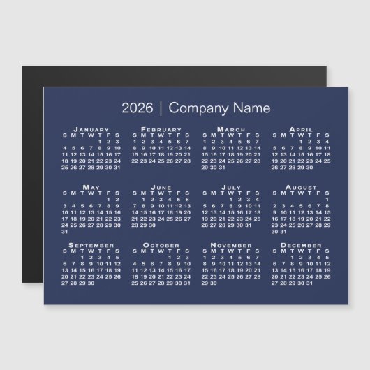 2026 Kalender mit Firmenname Navy Blue Magnet (Vorne/Hinten)