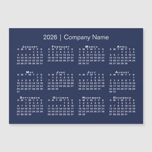 2026 Kalender mit Firmenname Navy Blue Magnet (Vorderseite)
