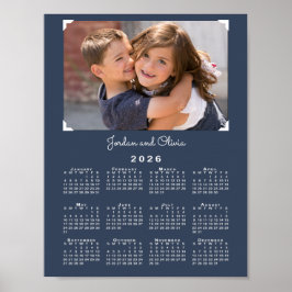 2026 Kalender mit Ihrem Foto und Name Navy Blue Poster
