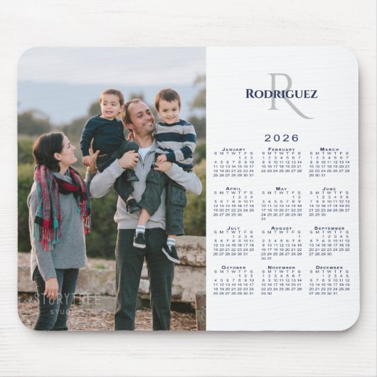 2026 Kalender mit individuellem Foto-Monogramm-Nam Mousepad (Vorne)