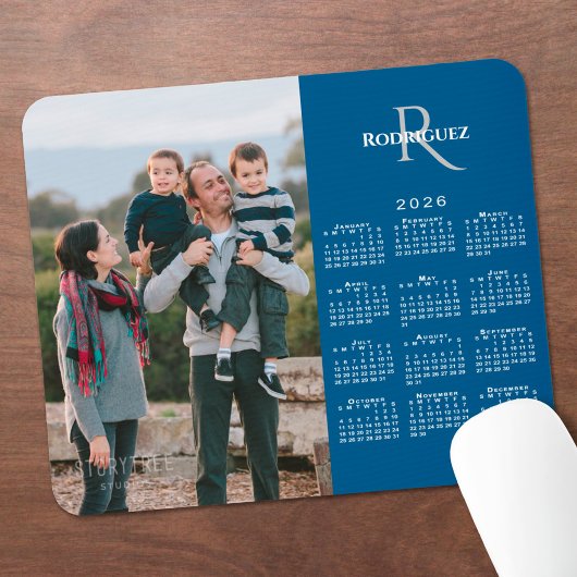 2026 Kalender mit individuellem Foto, Monogramm un Mousepad