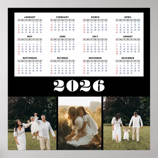 2026 Kalender mit schwarzem Hintergrund  Poster (Vorne)