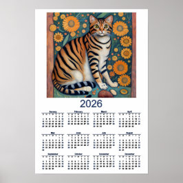 2026 Kalender mit Tabby-Katze Folk Art Poster