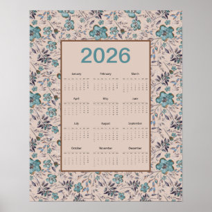 2026 Kalender mit Teerosen-Blumen Poster