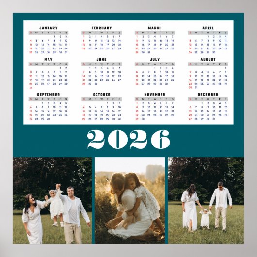 2026 Kalender mit Türkis Hintergrund Poster (Vorne)