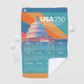 2026 Kalender mit USA 250 Capital Dome Amerika Golfhandtuch (Insitu)