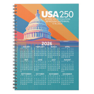 2026 Kalender mit USA 250 Capital Dome Amerika Notizblock