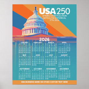 2026 Kalender mit USA 250 Hauptstadt Dome Amerika Poster