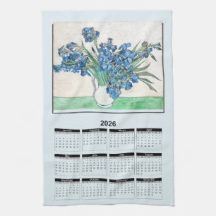 2026 Kalender mit Van Gogh Blaue Blumen im Vasen Geschirrtuch
