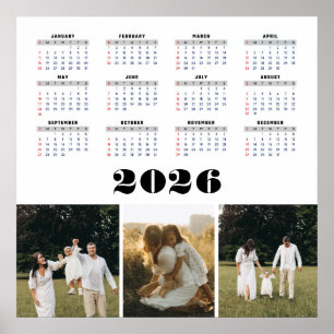 2026 Kalender mit weißem Hintergrund  Poster
