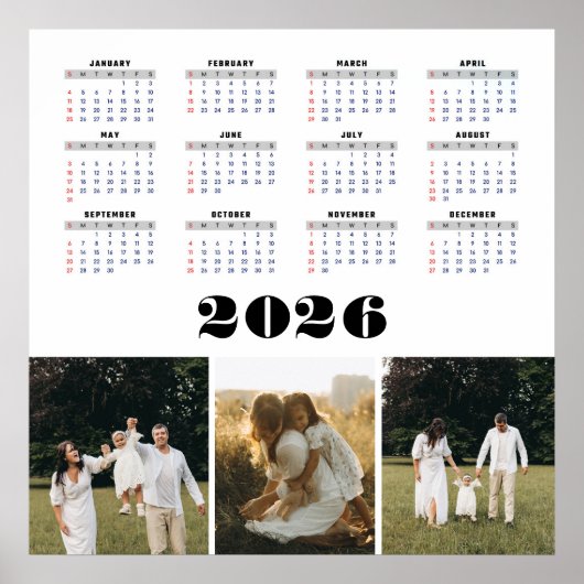 2026 Kalender mit weißem Hintergrund Poster (Vorne)