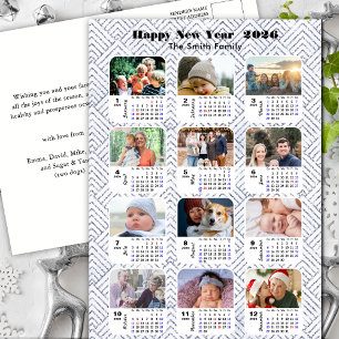 2026 Kalender Modern Family Foto Collage Silver Feiertagspostkarte