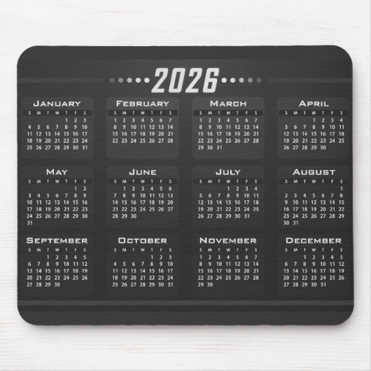 2026 Kalender Modern Schwarz Weiß Mousepad (Vorne)