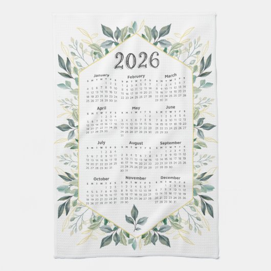 2026 Kalender Moderne botanische Blätter im Wasser Geschirrtuch (Vertikal)