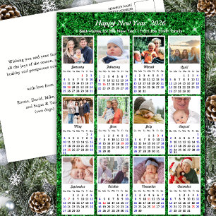 2026 Kalender Moderne Familie 12 Foto Grüner Glitz Feiertagspostkarte