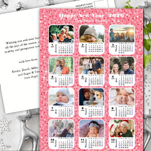 2026 Kalender Moderne Familie 12 Foto Rosa Glitzer Feiertagspostkarte