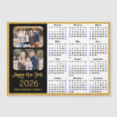 2026 Kalender Moderner Gold Glitzer 2 Foto Magneti Magnetkarte (Vorderseite)