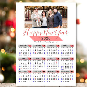 2026 Kalender Modernes Foto der rosa Familie Magne Magnetkarte