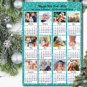2026 Kalender Modernes Foto Festlich Grün Feiertagskarte