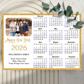 2026 Kalender Modernes Gold Glitzer Foto Magnetic Magnetkarte