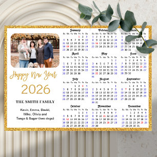 2026 Kalender Modernes Gold Glitzer Foto Magnetic Magnetkarte