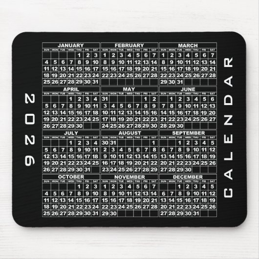 2026 Kalender Mousepad Black (Vorne)