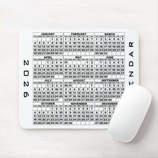 2026 Kalender Mousepad White (Mit Mouse)