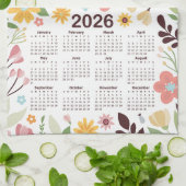 2026 Kalender Multicolor Handgezeichnete Blüte Geschirrtuch (Gefaltet)