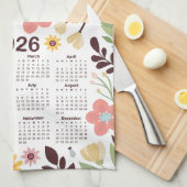 2026 Kalender Multicolor Handgezeichnete Blüte Geschirrtuch (Viertel Falte)
