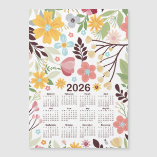 2026 Kalender Multicolor Handgezeichnete Blüte Magnetkarte