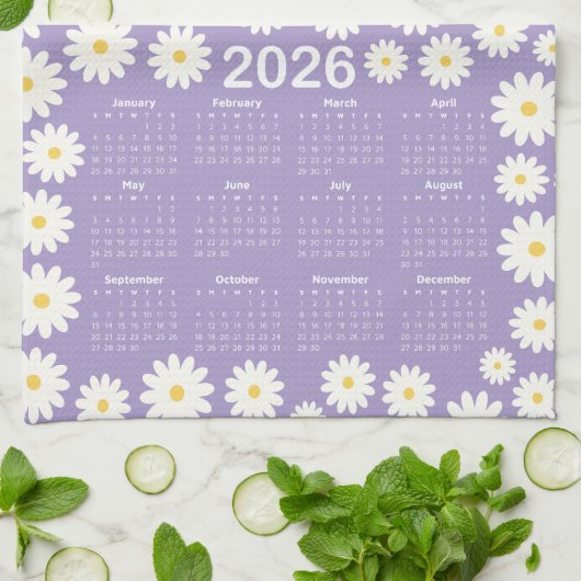 2026 Kalender - Muster der Daisy-Blume Geschirrtuch (Gefaltet)