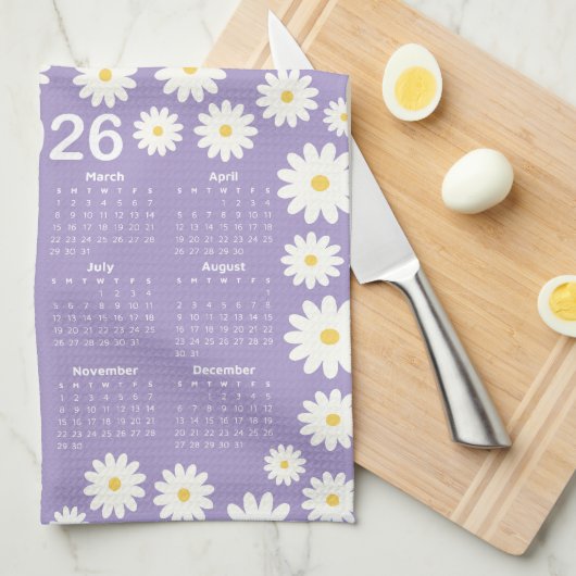 2026 Kalender - Muster der Daisy-Blume Geschirrtuch (Viertel Falte)