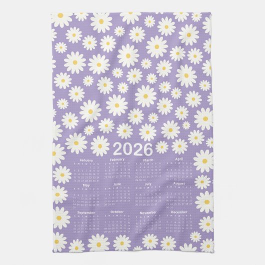 2026 Kalender - Muster der Daisy-Blume Geschirrtuch (Vertikal)