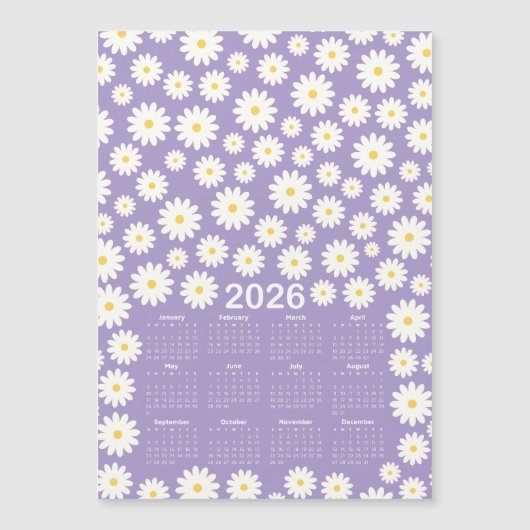 2026 Kalender - Muster der Daisy-Blume Magnetkarte (Vorderseite)