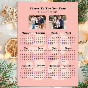 2026 Kalender Neujahr Elegantes Rosa Familie 2 Fot Feiertagskarte