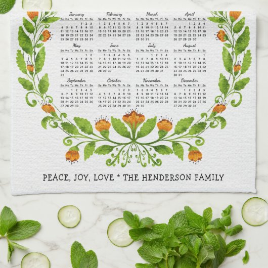 2026 Kalender Niedlich Sun Orange Blume Blumenmust Geschirrtuch (Gefaltet)