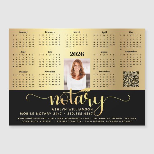 2026 Kalender Notary Black Gold QR Code Magnet (Vorderseite)